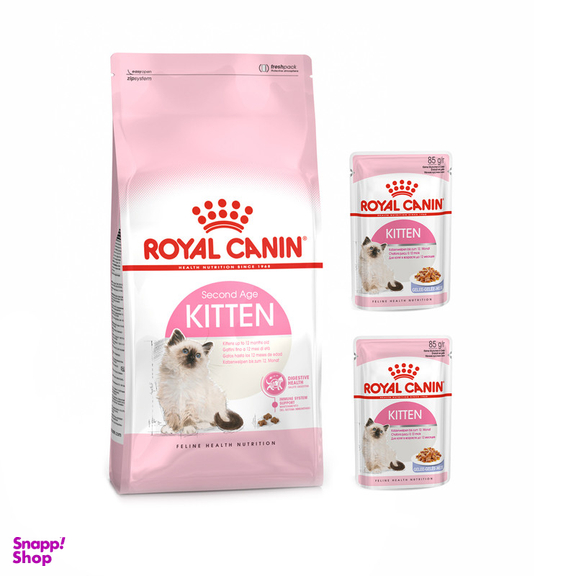 غذای خشک گربه رویال کنین مدل Kitten وزن 2 کیلوگرم به همراه 2 عدد پوچ