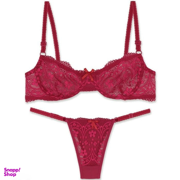 ست شورت و سوتین ژوبین کد 1395 رنگ زرشکی