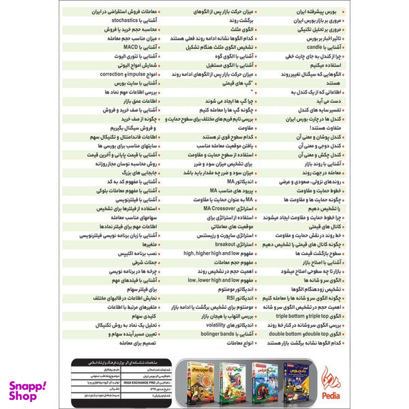 نرم افزار آموزش بورس پیشرفته به همراه تکنیکال و تابلو خوانی در بازار بورس ایران نشر پدیا سافت به همراه نرم افزار آموزش حسابداری اکسل نشر پدیده
