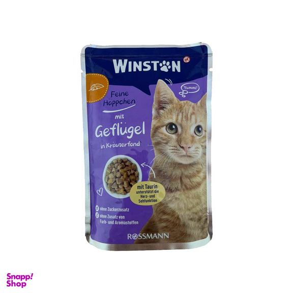 پوچ گربه وینستون طعم گوشت پرندگان و گیاهان معطر وزن 100 گرم